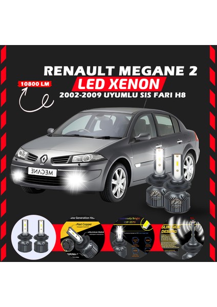 Renault Megane 2 2002-2009 Sis Farı Uyumlu Şimşek Etkili LED Xenon Premium Series H8