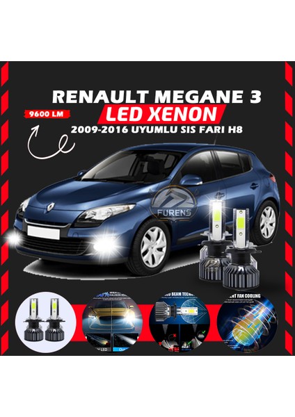 Renault Megane 3 2009-2016 Sis Farı Uyumlu Şimşek Etkili LED Xenon Pro Series H8