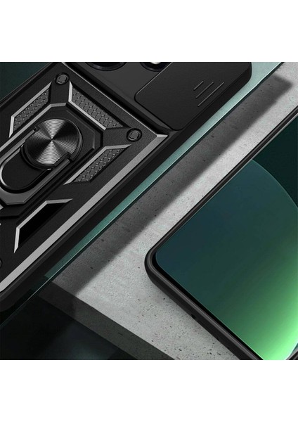 More TR Infinix Hot 30I Kılıf Magnetik Standlı Kamera Korumalı Zore Sürgülü Vega Kapak-Mavi