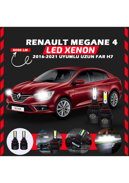 Renault Megane 4 2016-2021 Uzun Far Uyumlu Şimşek Etkili LED Xenon Light Series H7