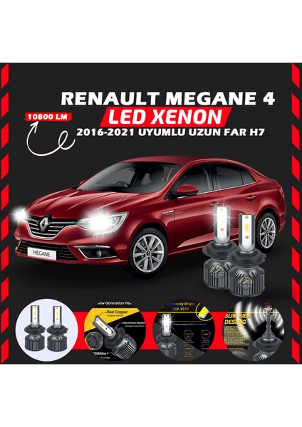 Renault Megane 4 2016-2021 Uzun Far Uyumlu Şimşek Etkili LED Xenon Premium Series H7