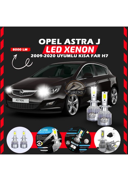Opel Astra J 2009-2020 Kısa Far Uyumlu Şimşek Etkili LED Xenon Performance Series H7