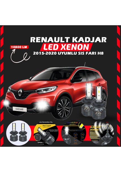 Renault Kadjar 2015-2020 Sis Farı Uyumlu Şimşek Etkili LED Xenon Premium Series H8