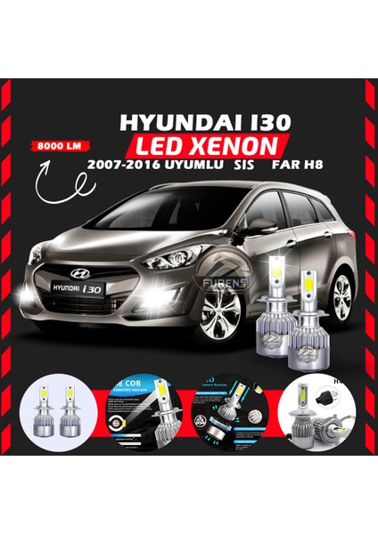 Hyundai I30 2007-2016 Sis Farı Uyumlu Şimşek Etkili LED Xenon Performance Series H8
