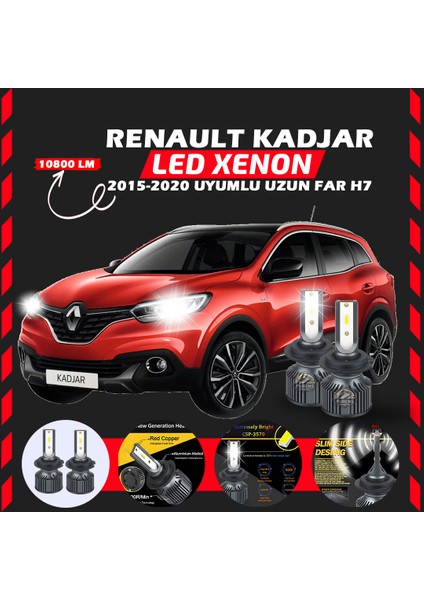 Renault Kadjar 2015-2020 Uzun Far Uyumlu Şimşek Etkili LED Xenon Premium Series H7