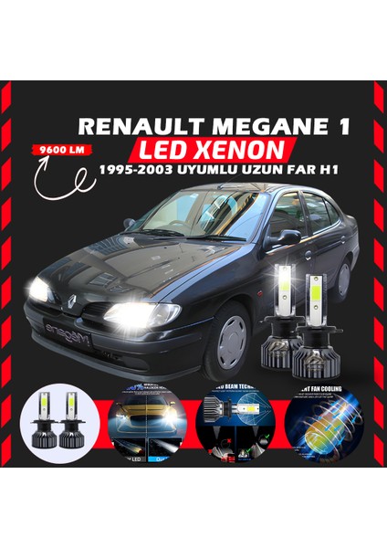 Renault Megane 1 1995-2003 Uzun Far Uyumlu Şimşek Etkili LED Xenon Pro Series H1