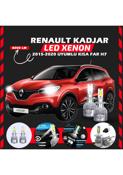 Renault Kadjar 2015-2020 Kısa Far Uyumlu Şimşek Etkili LED Xenon Performance Series H7