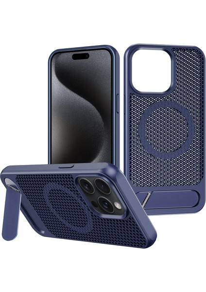 Apple iPhone 15 Pro Max Kılıf X2 Petek Desenli Invisible Magsafe Standlı Kapak