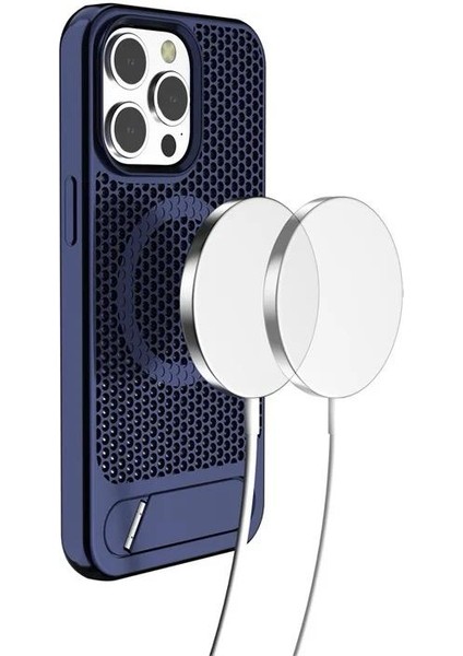 Apple iPhone 15 Pro Max Kılıf X2 Petek Desenli Invisible Magsafe Standlı Kapak