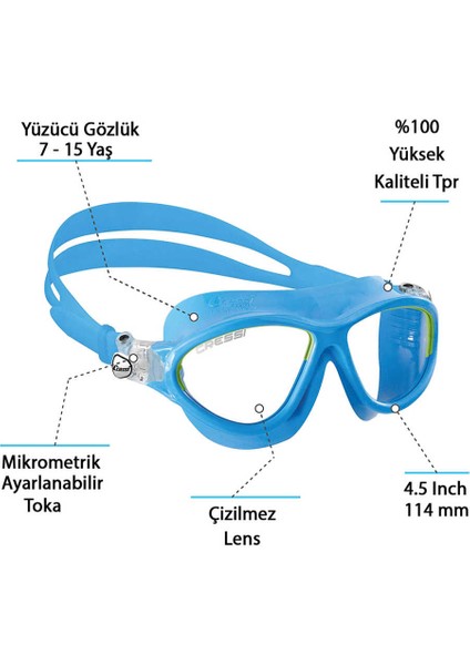 Mini Cobra Silikon Deniz Gözlüğü Blue-Clear-Blue