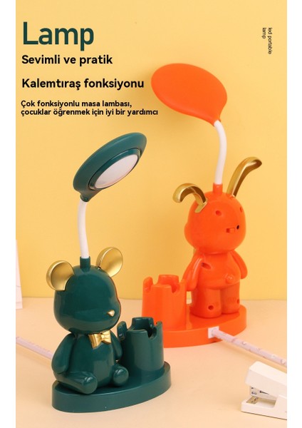 Karikatür Tavşan Küçük Masa Lambası Çok Fonksiyonlu Masaüstü USB Şarj Masa Lambası Başucu Lambası Gece Lambası (Yurt Dışından)