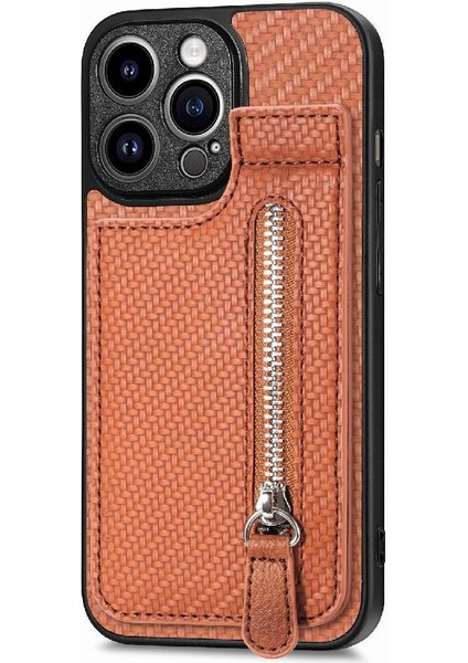 IPhone 14 Için Kılıf Pro Standı Manyetik Araç Montaj Fermuar Crad Yuvası Cüzdan (Yurt Dışından)