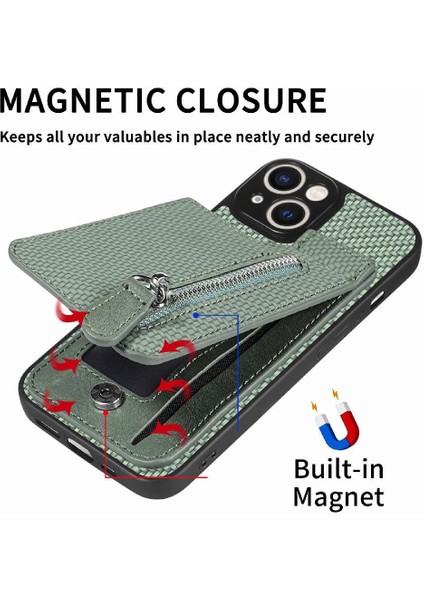 IPhone 14 Için Kılıf Crad Yuvası Cüzdan Manyetik Araç Montaj Standı Fermuar (Yurt Dışından) indirimleri
