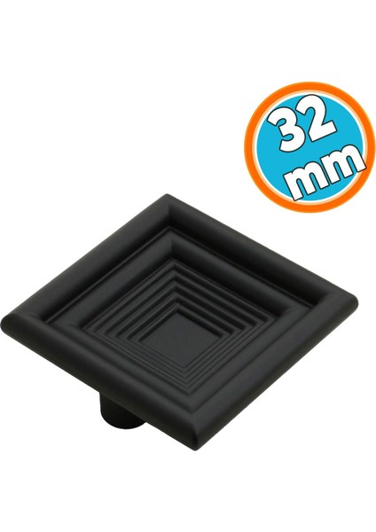Çekmece Mutfak Kapak Dolap Kulbu 32 mm Mat Siyah Kare Sert Plastik