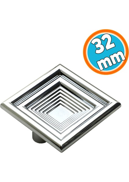 Çekmece Mutfak Kapak Dolap Kulbu 32 mm Krom Kare Sert Plastik