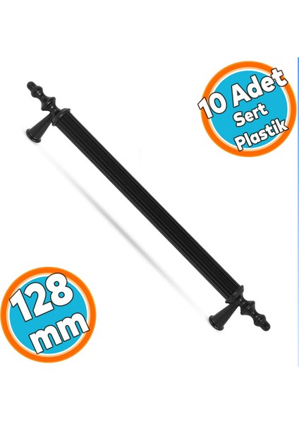 Sert Plastik Çekmece Mutfak Dolap Kapak Kulbu 128 mm Siyah (10 Adet)