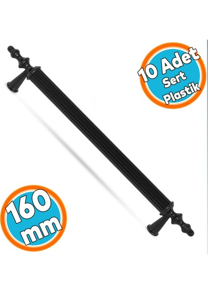 Sert Plastik Çekmece Mutfak Dolap Kapak Kulbu 160 mm Siyah (10 Adet)