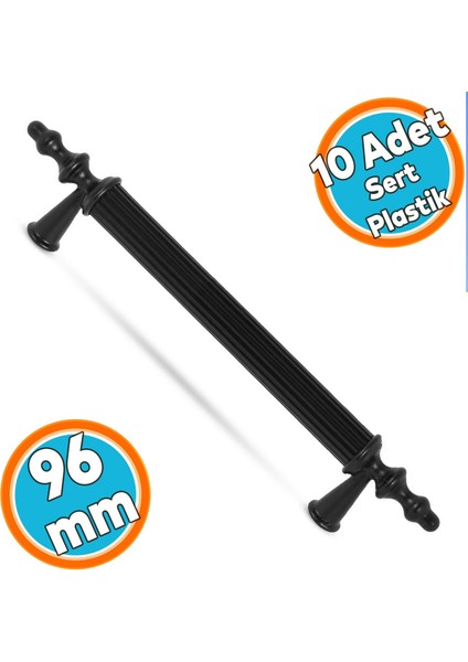 Sert Plastik Çekmece Mutfak Dolap Kapak Kulbu 96 mm Siyah (10 Adet)