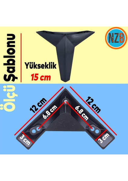 Mobilya Kanepe Sehpa Tv Ünitesi Koltuk Ayağı 15 cm Siyah Baza Ayak