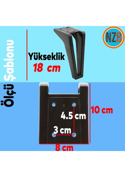 Mobilya Kanepe Sehpa Tv Ünitesi Koltuk Ayağı 18 cm Siyah Baza Ayak