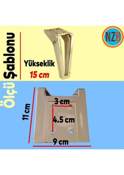 Mobilya Kanepe Sehpa Tv Ünitesi Koltuk Ayağı 15 cm Altın Gold Baza Ayak