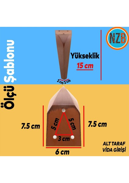 Mobilya Kanepe Sehpa Tv Ünitesi Koltuk Ayağı 15 cm Kahverengi Ahşap Desenli Baza Ayak