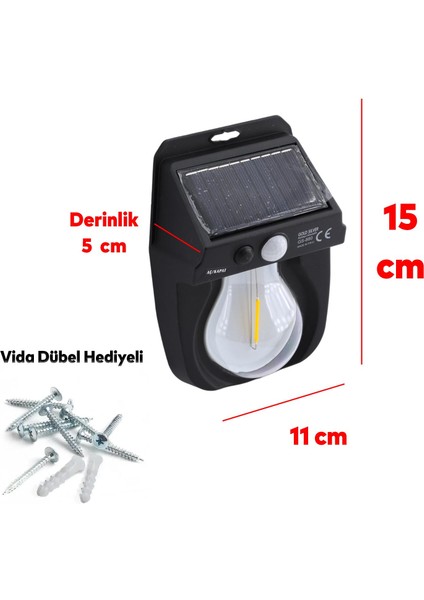 Güneş Enerjili Aplik Dış Aydınlatma 3 Modlu Işıklandırma Sensörlü Sarı Işıklı 5 W Portatif Fener Lamba