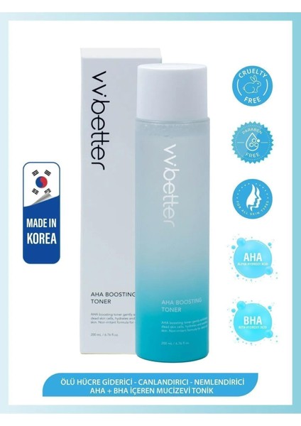 VV BETTER Aha Boosting Toner Aha & Bha İçerikli Cilt Yenileyici Onarıcı Kore Toniği 200 ml