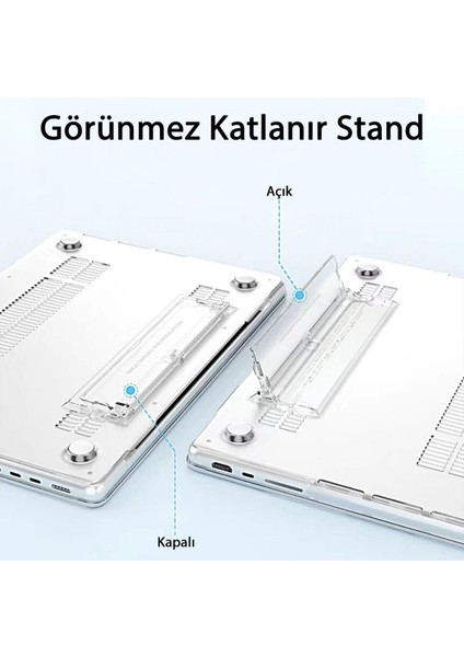 Macbook Air 13" 2020 M1 Çip A2337/A1932/A2179 Uyumlu Standlı Iz Önleyici Şeffaf Kılıf Koruyucu Kapak