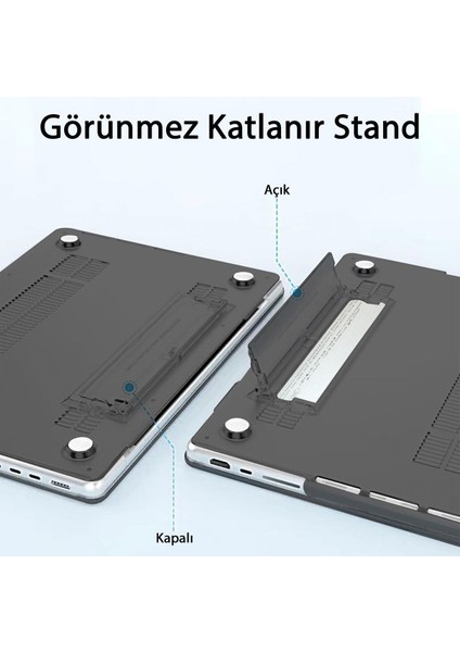 Macbook Air 13" 2020 M1 Çip A2337/A1932/A2179 Uyumlu Standlı Iz Önleyici Şeffaf Kılıf Koruyucu Kapak