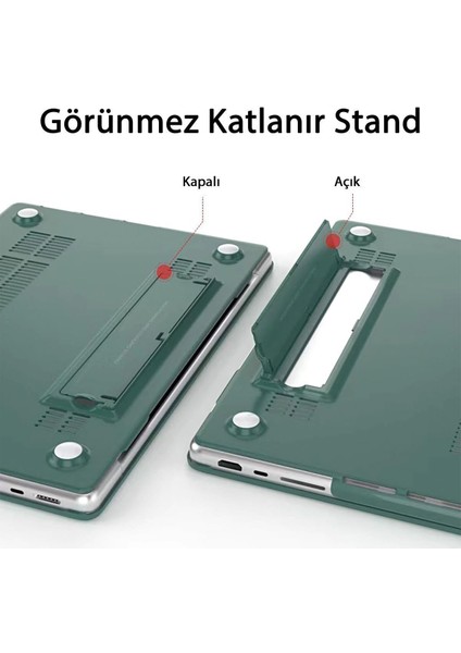 Macbook Air 13" 2020 M1 Çip A2337/A1932/A2179 Uyumlu Standlı Iz Önleyici Şeffaf Kılıf Koruyucu Kapak