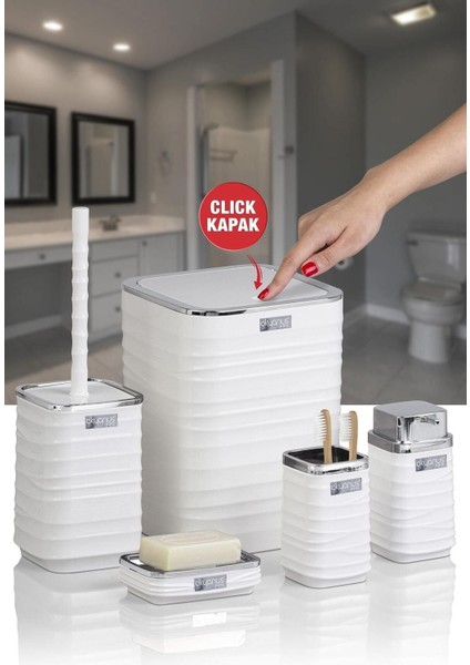 Tekno Trust Beyaz Luna Beyaz Kromlu Kare 5'li Banyo Seti 5 Plastik