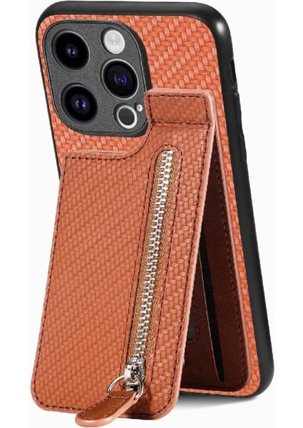 IPhone 15 Için Kılıf Pro Max Crad Yuvası Manyetik Araç Montaj Cüzdan Standı Fermuar (Yurt Dışından)