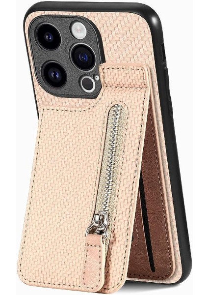 IPhone 15 Için Kılıf Pro Fermuar Cüzdan Manyetik Araç Montaj Crad Yuvası Standı (Yurt Dışından)