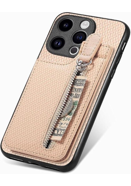 IPhone 15 Için Kılıf Pro Fermuar Cüzdan Manyetik Araç Montaj Crad Yuvası Standı (Yurt Dışından)