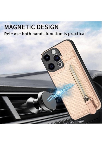 IPhone 15 Için Kılıf Pro Fermuar Cüzdan Manyetik Araç Montaj Crad Yuvası Standı (Yurt Dışından)