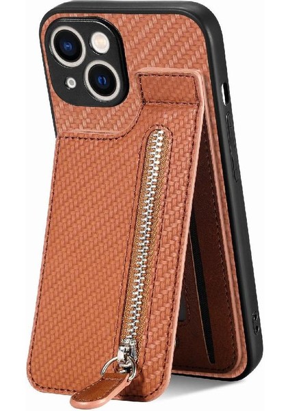 IPhone 15 Için Kılıf Standı Crad Yuvası Manyetik Araç Montaj Fermuar Cüzdan (Yurt Dışından)