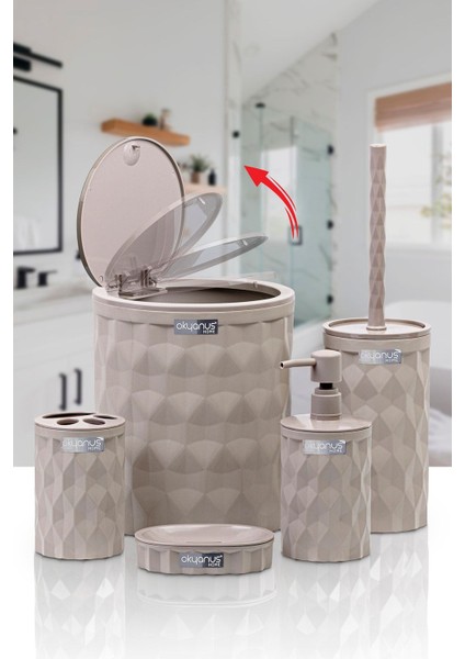 Tekno Trust Kahverengi Diamond Vizon Click Kapak 5'Li Banyo Seti 5 Plastik