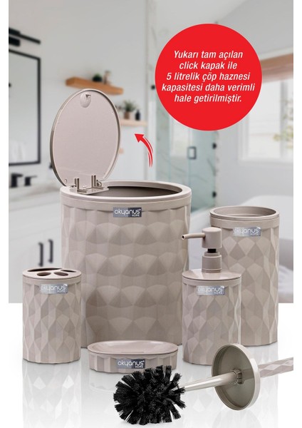 Tekno Trust Kahverengi Diamond Vizon Click Kapak 5'Li Banyo Seti 5 Plastik