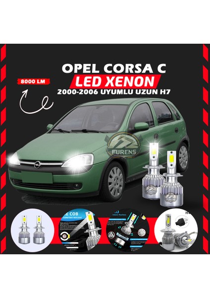 Opel Corsa C 2000-2006 Uzun Far Uyumlu Şimşek Etkili LED Xenon Performance Series H7