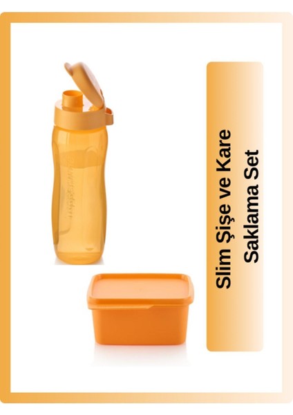 500ML Slim Şişe, 500ML Kare Saklama Kabı Set