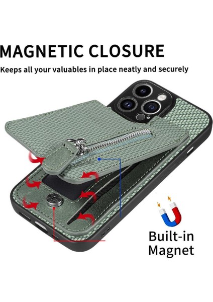 IPhone 13 Için Kılıf Pro Fermuar Cüzdan Crad Yuvası Manyetik Araç Montaj Standı (Yurt Dışından)