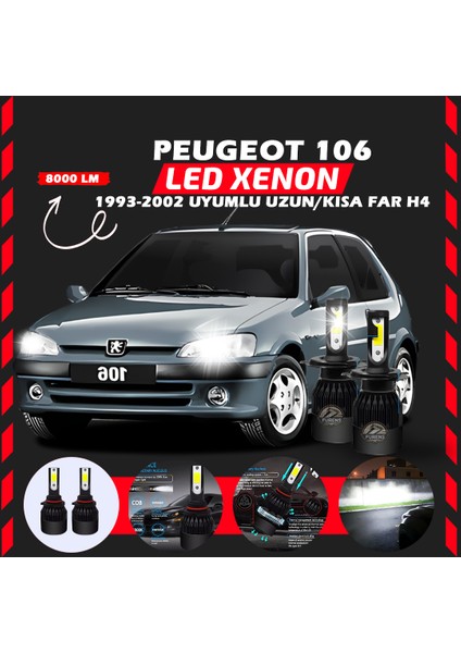 Peugeot 106 1993-2002 Uzun-Kısa Far Uyumlu Şimşek Etkili LED Xenon Light Series H4
