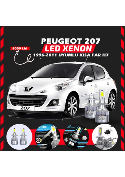 Peugeot 207 1996-2011 Kısa Far Uyumlu Şimşek Etkili LED Xenon Performance Series H7