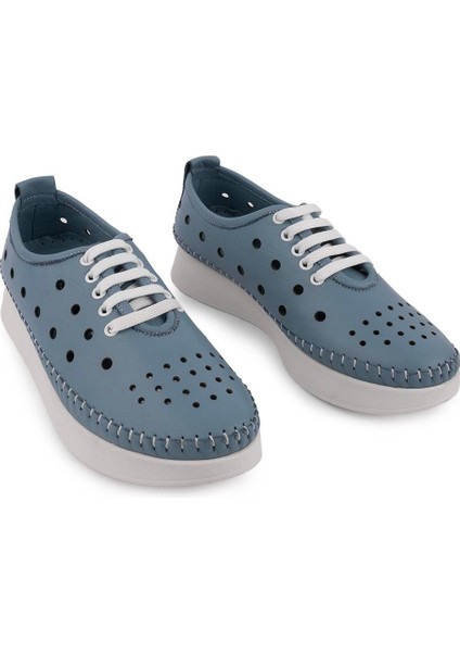 Emel Ayakkabı Yumuşak Ortopedik Modern Rahat Delikli Deri Ayakkabı 31-102 Kot Mavi