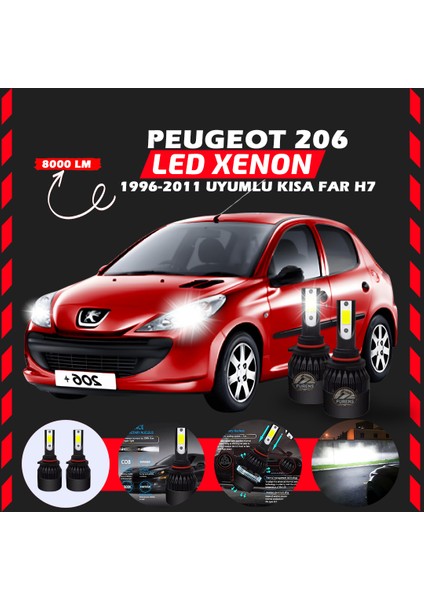 Peugeot 206 1996-2011 Kısa Far Uyumlu Şimşek Etkili LED Xenon Light Series H7