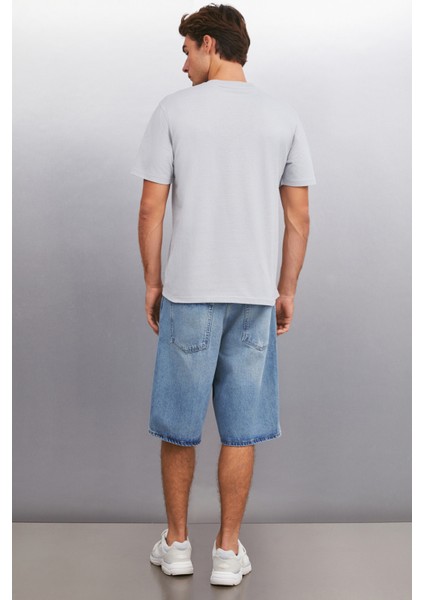 Kıngsley Erkek Pamuk Baskılı Kısa Kollu Regular Fit Gri T-Shirt