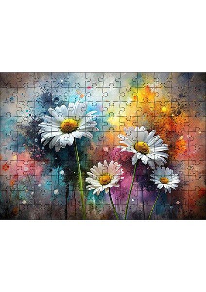 Ahşap Mdf Puzzle Yapboz Beyaz Papatyalar 120 Parça 25*35 cm