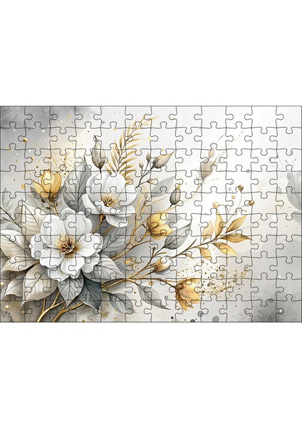 Ahşap Mdf Puzzle Yapboz Beyaz Çiçekler 120 Parça 25*35 cm