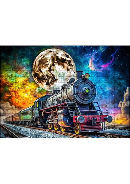 Ahşap Mdf Puzzle Yapboz Dolunay ve Buharlı Tren 255 Parça 35*50 cm